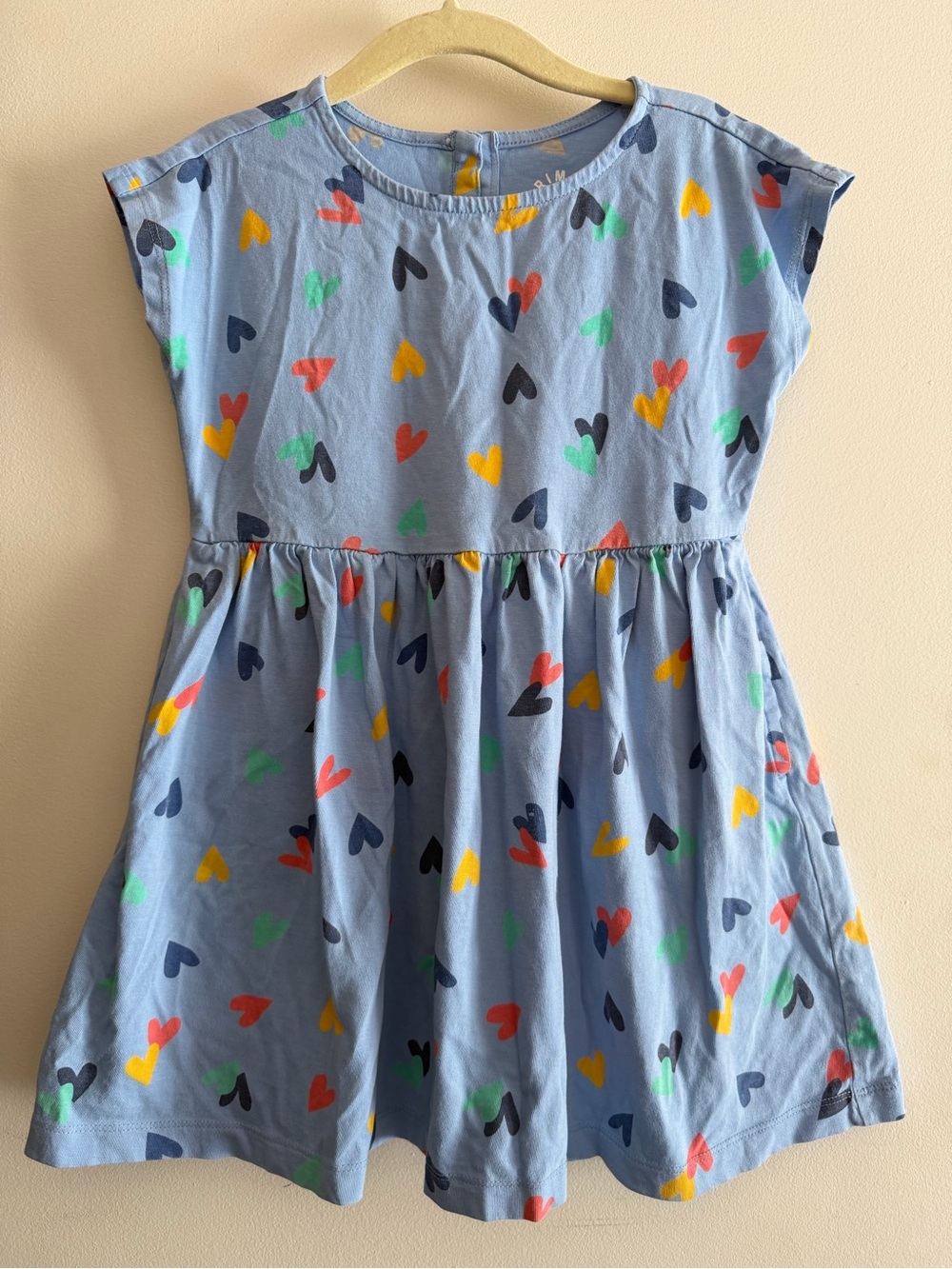 Primary - Girls' Light Blue Heart Print Cotton Dress